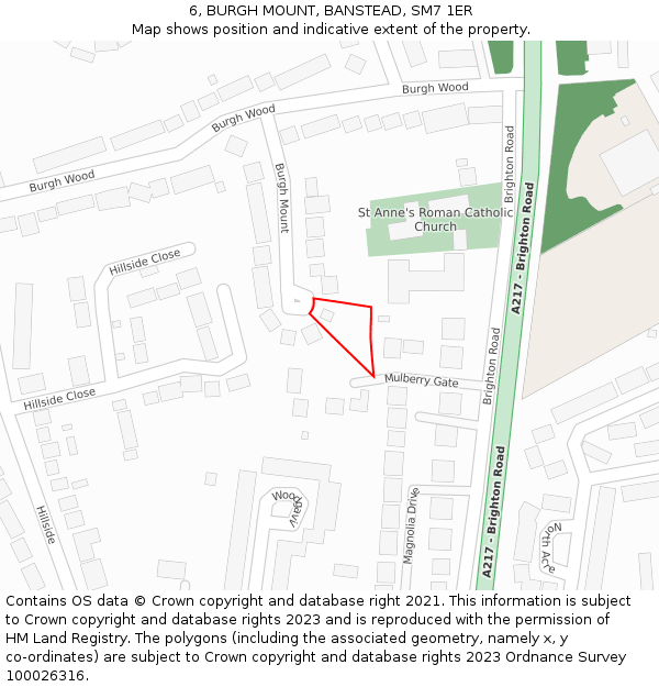 6, BURGH MOUNT, BANSTEAD, SM7 1ER: Location map and indicative extent of plot