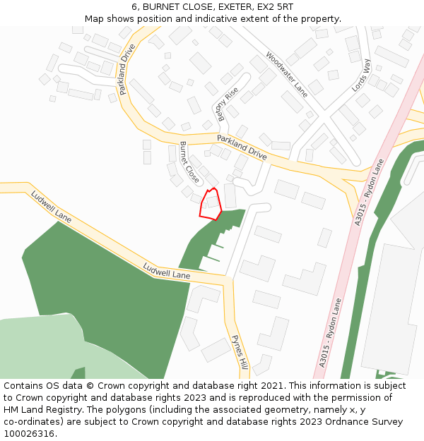 6, BURNET CLOSE, EXETER, EX2 5RT: Location map and indicative extent of plot