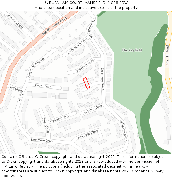 6, BURNHAM COURT, MANSFIELD, NG18 4DW: Location map and indicative extent of plot