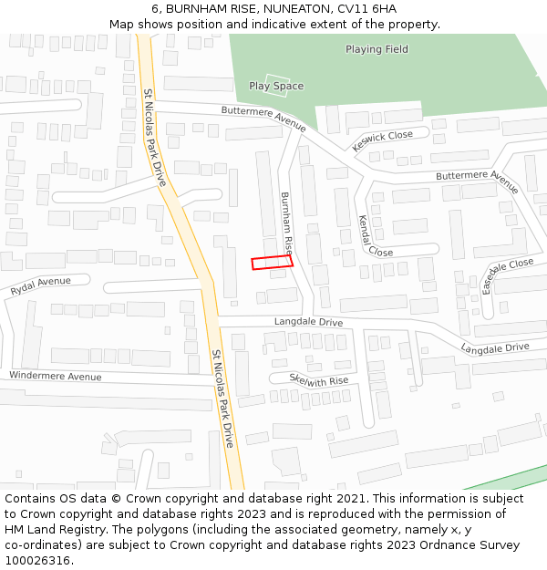 6, BURNHAM RISE, NUNEATON, CV11 6HA: Location map and indicative extent of plot