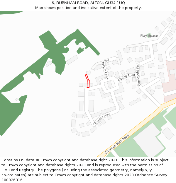6, BURNHAM ROAD, ALTON, GU34 1UQ: Location map and indicative extent of plot
