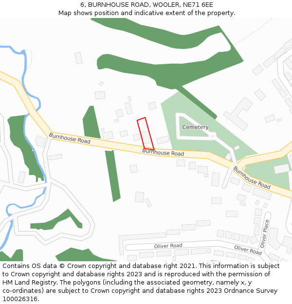 6, BURNHOUSE ROAD, WOOLER, NE71 6EE: Location map and indicative extent of plot