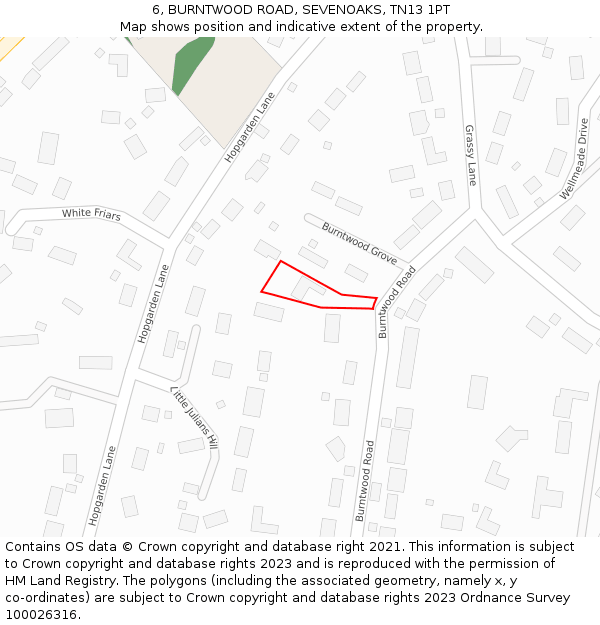 6, BURNTWOOD ROAD, SEVENOAKS, TN13 1PT: Location map and indicative extent of plot