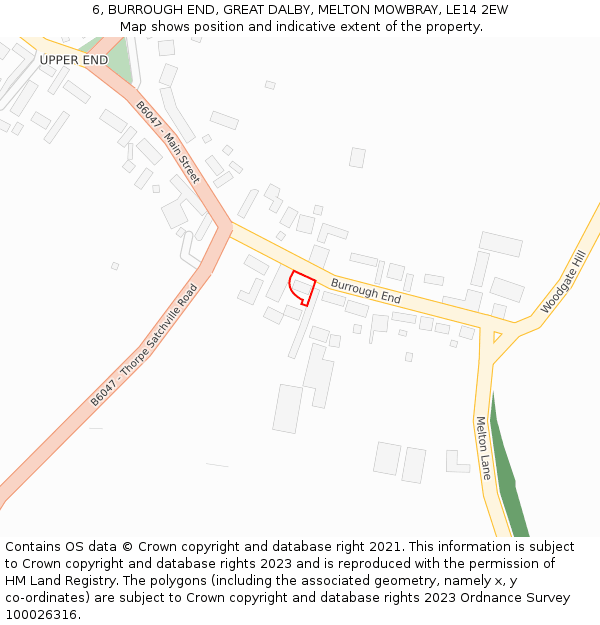 6, BURROUGH END, GREAT DALBY, MELTON MOWBRAY, LE14 2EW: Location map and indicative extent of plot