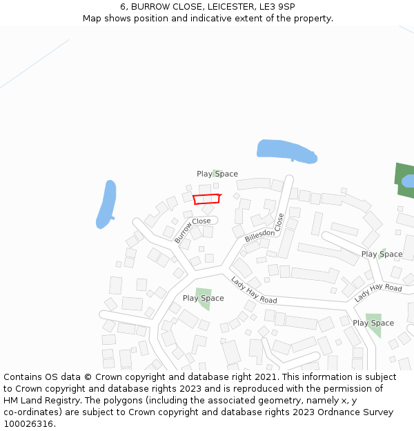 6, BURROW CLOSE, LEICESTER, LE3 9SP: Location map and indicative extent of plot