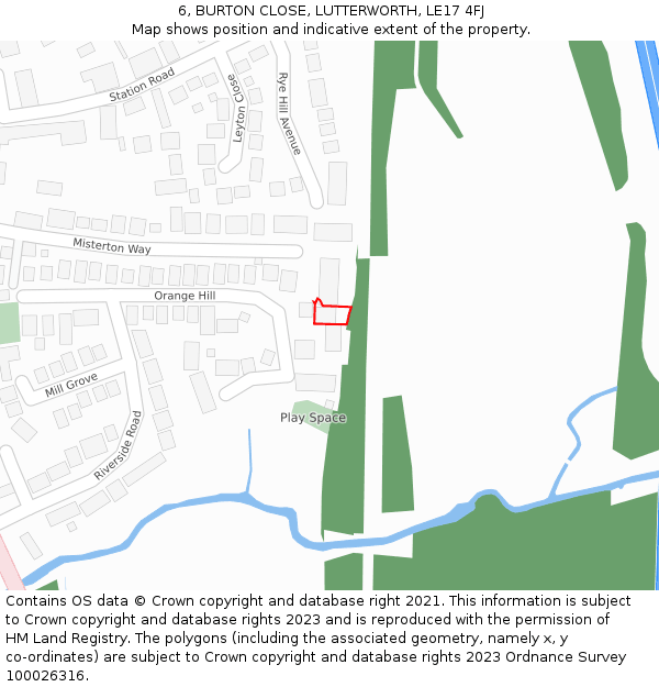 6, BURTON CLOSE, LUTTERWORTH, LE17 4FJ: Location map and indicative extent of plot