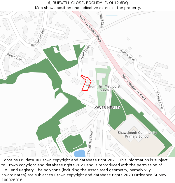 6, BURWELL CLOSE, ROCHDALE, OL12 6DQ: Location map and indicative extent of plot