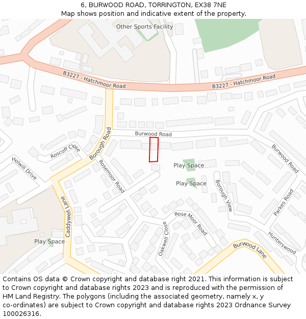 6, BURWOOD ROAD, TORRINGTON, EX38 7NE: Location map and indicative extent of plot