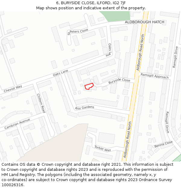 6, BURYSIDE CLOSE, ILFORD, IG2 7JF: Location map and indicative extent of plot