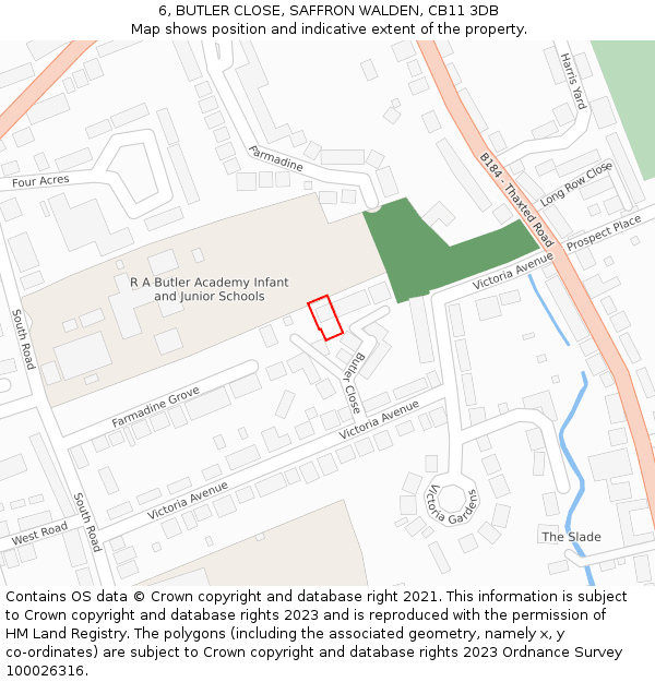 6, BUTLER CLOSE, SAFFRON WALDEN, CB11 3DB: Location map and indicative extent of plot