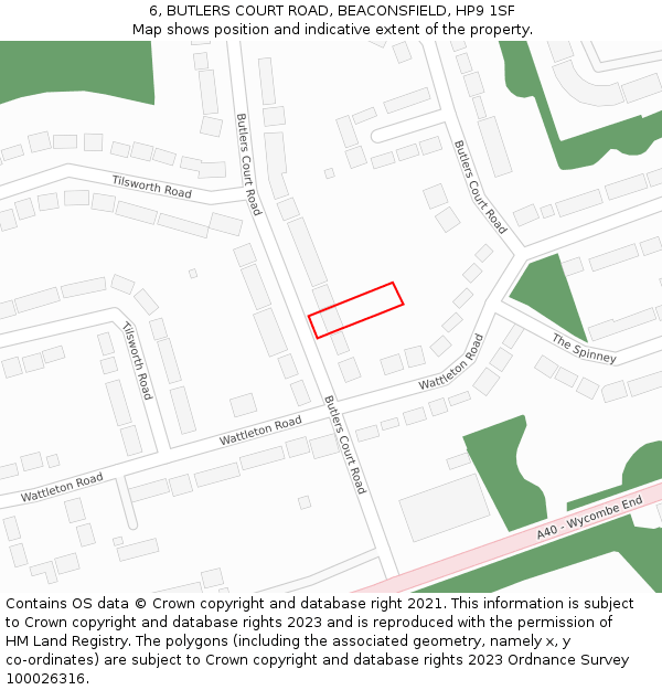 6, BUTLERS COURT ROAD, BEACONSFIELD, HP9 1SF: Location map and indicative extent of plot