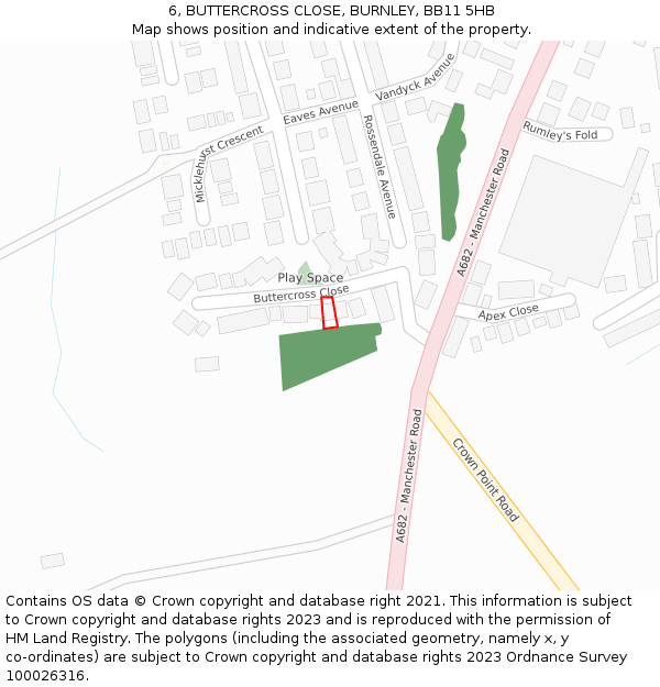 6, BUTTERCROSS CLOSE, BURNLEY, BB11 5HB: Location map and indicative extent of plot