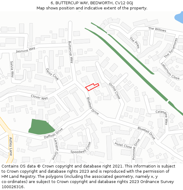 6, BUTTERCUP WAY, BEDWORTH, CV12 0GJ: Location map and indicative extent of plot