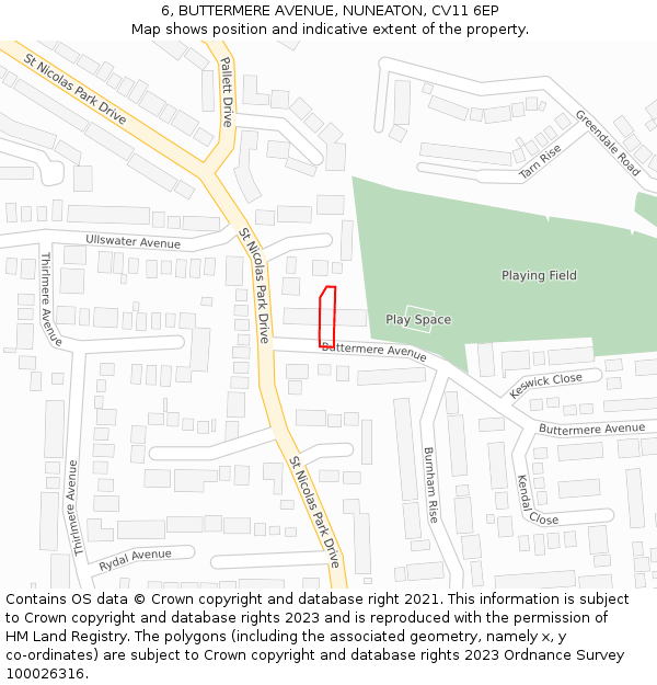 6, BUTTERMERE AVENUE, NUNEATON, CV11 6EP: Location map and indicative extent of plot