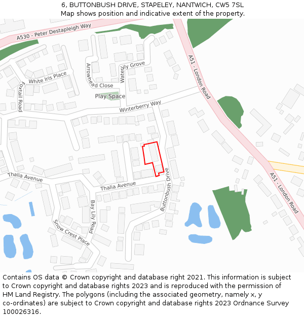 6, BUTTONBUSH DRIVE, STAPELEY, NANTWICH, CW5 7SL: Location map and indicative extent of plot