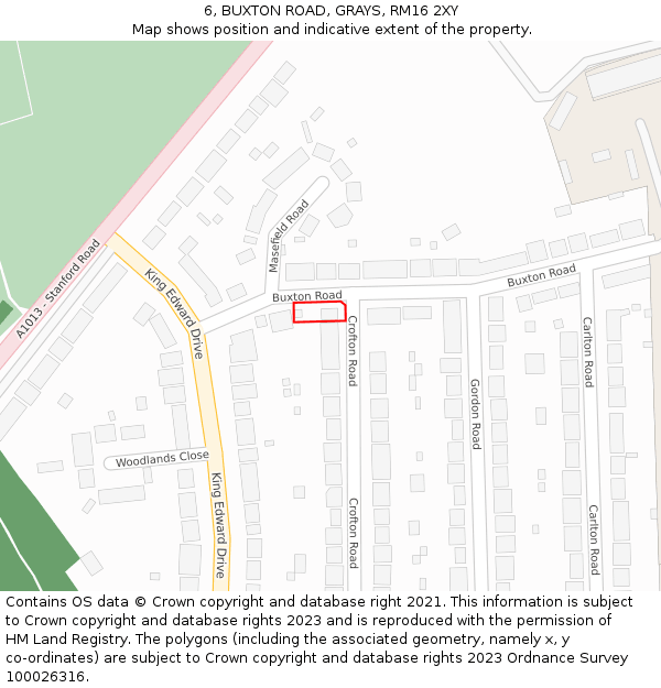 6, BUXTON ROAD, GRAYS, RM16 2XY: Location map and indicative extent of plot