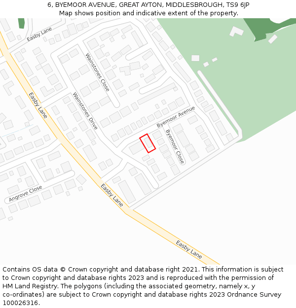 6, BYEMOOR AVENUE, GREAT AYTON, MIDDLESBROUGH, TS9 6JP: Location map and indicative extent of plot