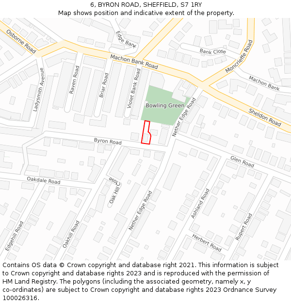6, BYRON ROAD, SHEFFIELD, S7 1RY: Location map and indicative extent of plot