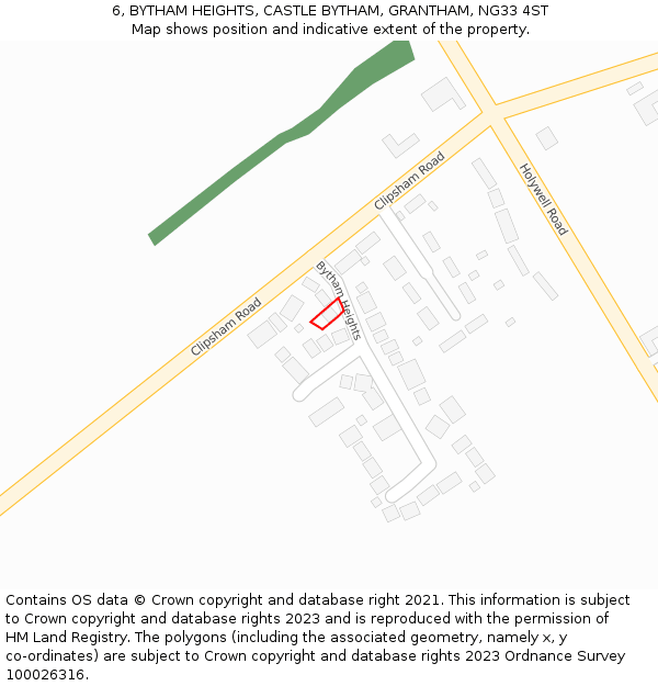 6, BYTHAM HEIGHTS, CASTLE BYTHAM, GRANTHAM, NG33 4ST: Location map and indicative extent of plot