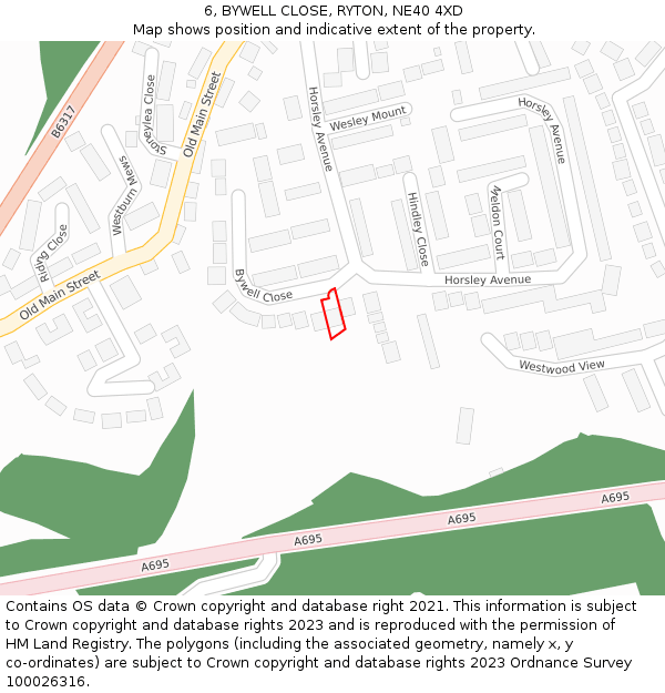 6, BYWELL CLOSE, RYTON, NE40 4XD: Location map and indicative extent of plot