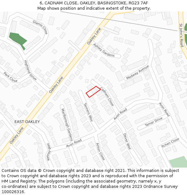 6, CADNAM CLOSE, OAKLEY, BASINGSTOKE, RG23 7AF: Location map and indicative extent of plot