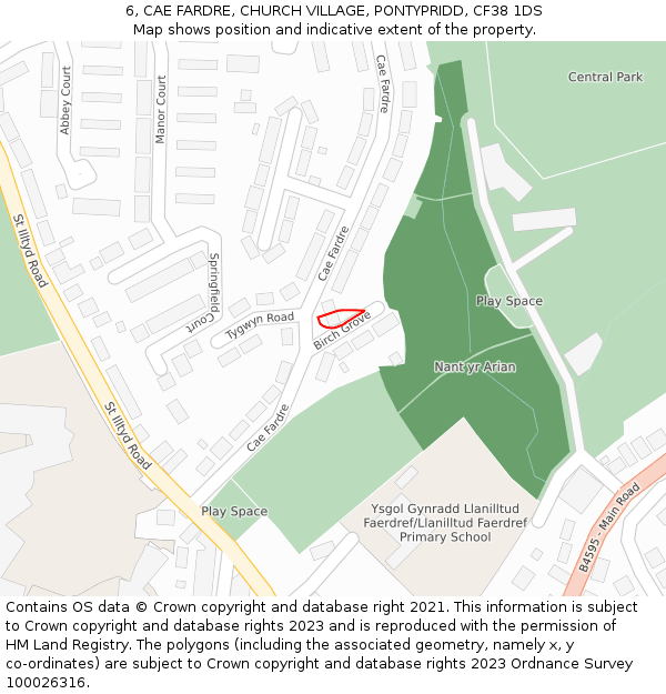 6, CAE FARDRE, CHURCH VILLAGE, PONTYPRIDD, CF38 1DS: Location map and indicative extent of plot