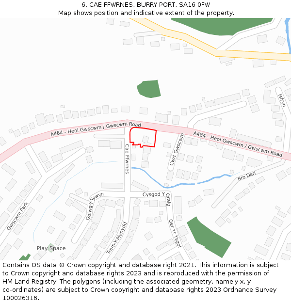 6, CAE FFWRNES, BURRY PORT, SA16 0FW: Location map and indicative extent of plot