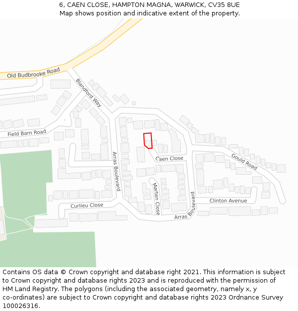 6, CAEN CLOSE, HAMPTON MAGNA, WARWICK, CV35 8UE: Location map and indicative extent of plot