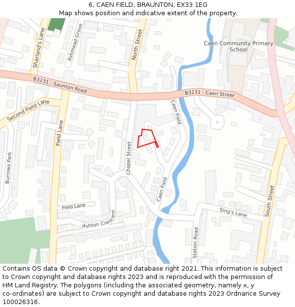 6, CAEN FIELD, BRAUNTON, EX33 1EG: Location map and indicative extent of plot