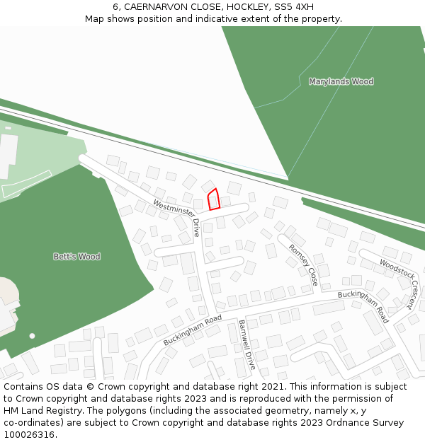 6, CAERNARVON CLOSE, HOCKLEY, SS5 4XH: Location map and indicative extent of plot