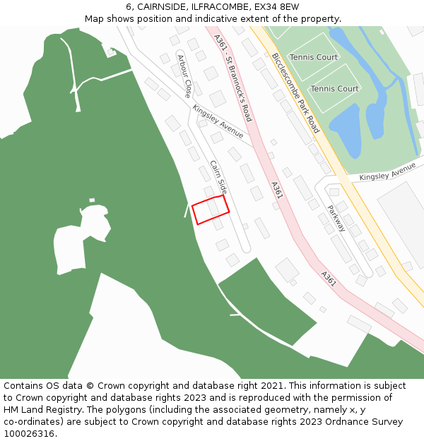 6, CAIRNSIDE, ILFRACOMBE, EX34 8EW: Location map and indicative extent of plot