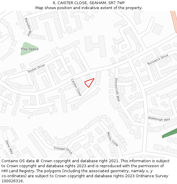 6, CAISTER CLOSE, SEAHAM, SR7 7WP: Location map and indicative extent of plot