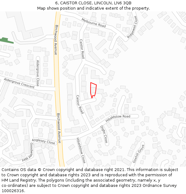 6, CAISTOR CLOSE, LINCOLN, LN6 3QB: Location map and indicative extent of plot