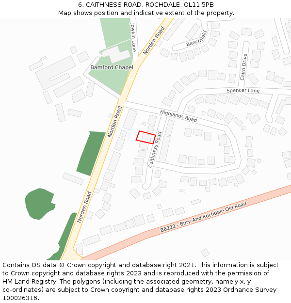 6, CAITHNESS ROAD, ROCHDALE, OL11 5PB: Location map and indicative extent of plot