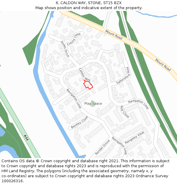 6, CALDON WAY, STONE, ST15 8ZX: Location map and indicative extent of plot