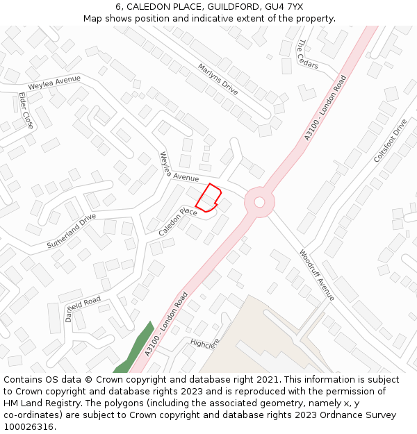 6, CALEDON PLACE, GUILDFORD, GU4 7YX: Location map and indicative extent of plot