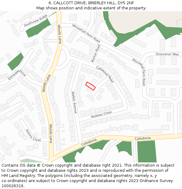 6, CALLCOTT DRIVE, BRIERLEY HILL, DY5 2NF: Location map and indicative extent of plot