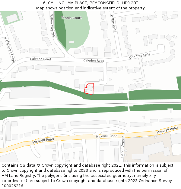 6, CALLINGHAM PLACE, BEACONSFIELD, HP9 2BT: Location map and indicative extent of plot