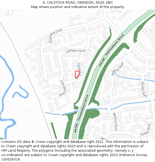 6, CALSTOCK ROAD, SWINDON, SN25 2BG: Location map and indicative extent of plot