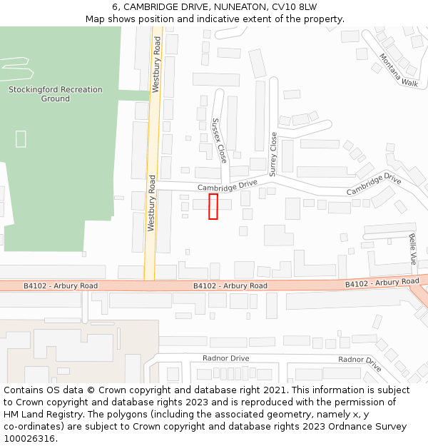 6, CAMBRIDGE DRIVE, NUNEATON, CV10 8LW: Location map and indicative extent of plot