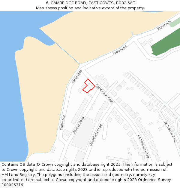 6, CAMBRIDGE ROAD, EAST COWES, PO32 6AE: Location map and indicative extent of plot
