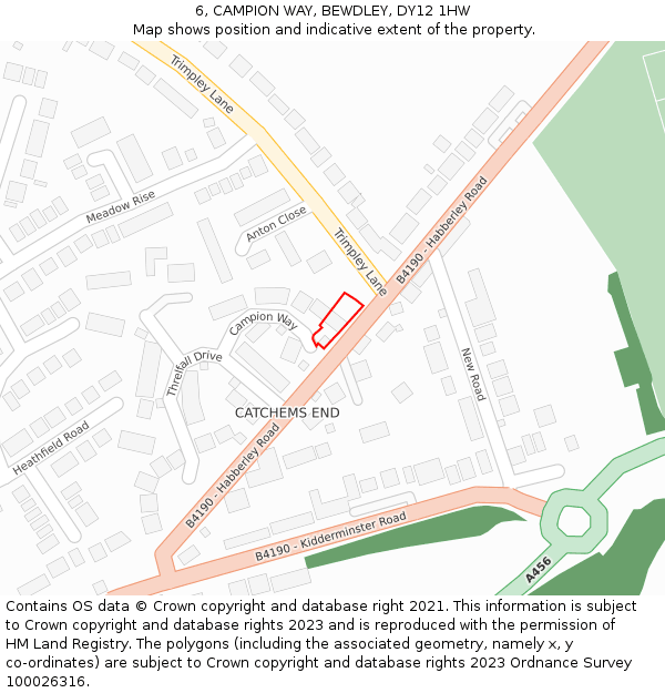 6, CAMPION WAY, BEWDLEY, DY12 1HW: Location map and indicative extent of plot