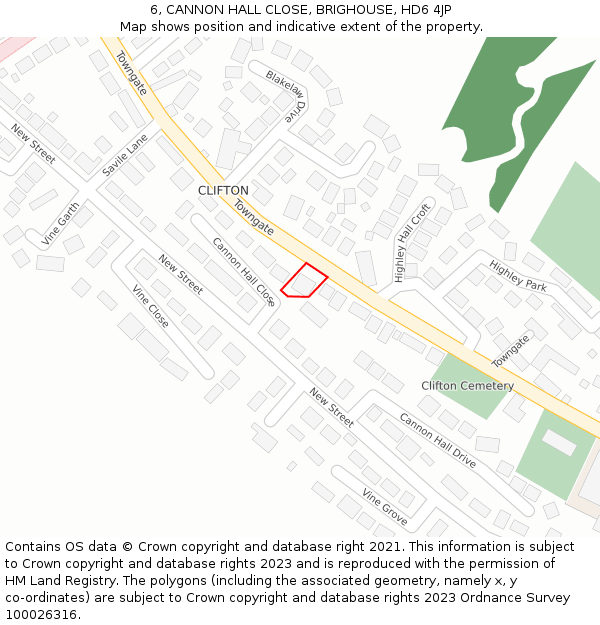 6, CANNON HALL CLOSE, BRIGHOUSE, HD6 4JP: Location map and indicative extent of plot