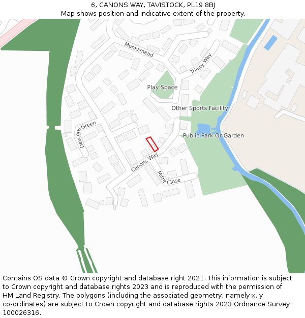 6, CANONS WAY, TAVISTOCK, PL19 8BJ: Location map and indicative extent of plot