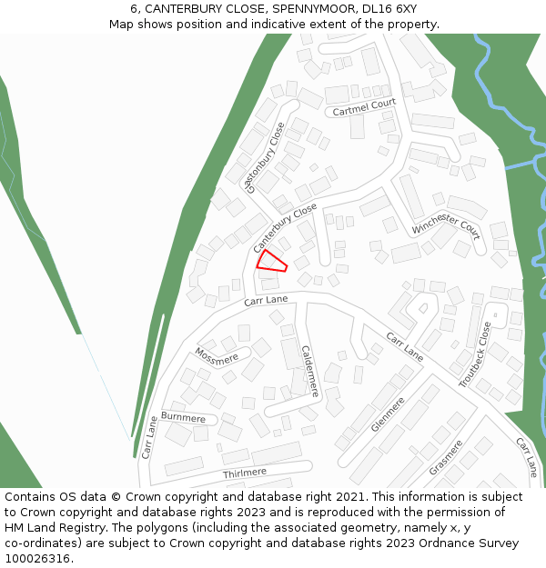 6, CANTERBURY CLOSE, SPENNYMOOR, DL16 6XY: Location map and indicative extent of plot