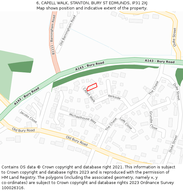 6, CAPELL WALK, STANTON, BURY ST EDMUNDS, IP31 2XJ: Location map and indicative extent of plot