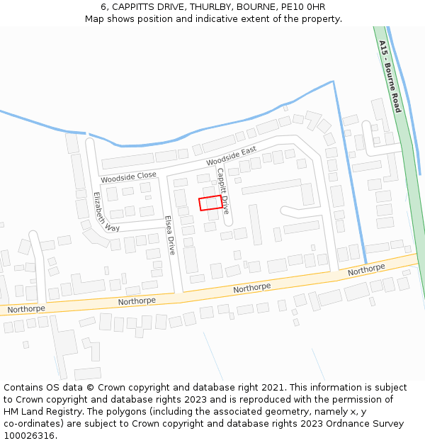 6, CAPPITTS DRIVE, THURLBY, BOURNE, PE10 0HR: Location map and indicative extent of plot