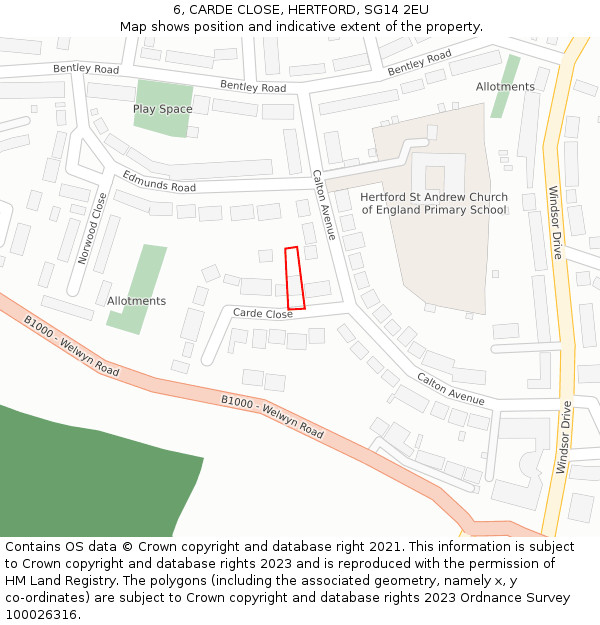 6, CARDE CLOSE, HERTFORD, SG14 2EU: Location map and indicative extent of plot