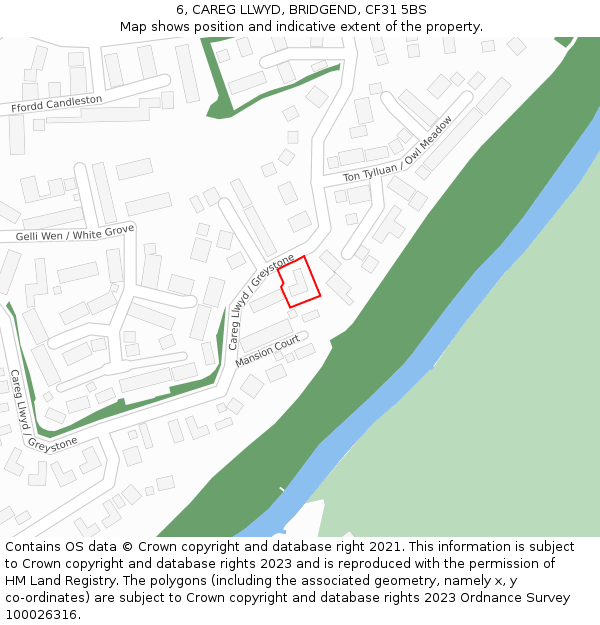 6, CAREG LLWYD, BRIDGEND, CF31 5BS: Location map and indicative extent of plot