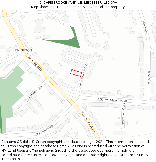 6, CARISBROOKE AVENUE, LEICESTER, LE2 3PA: Location map and indicative extent of plot